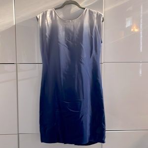 Ombré blue silk Club Monaco dress, flattering shape,  backless with knot feature
